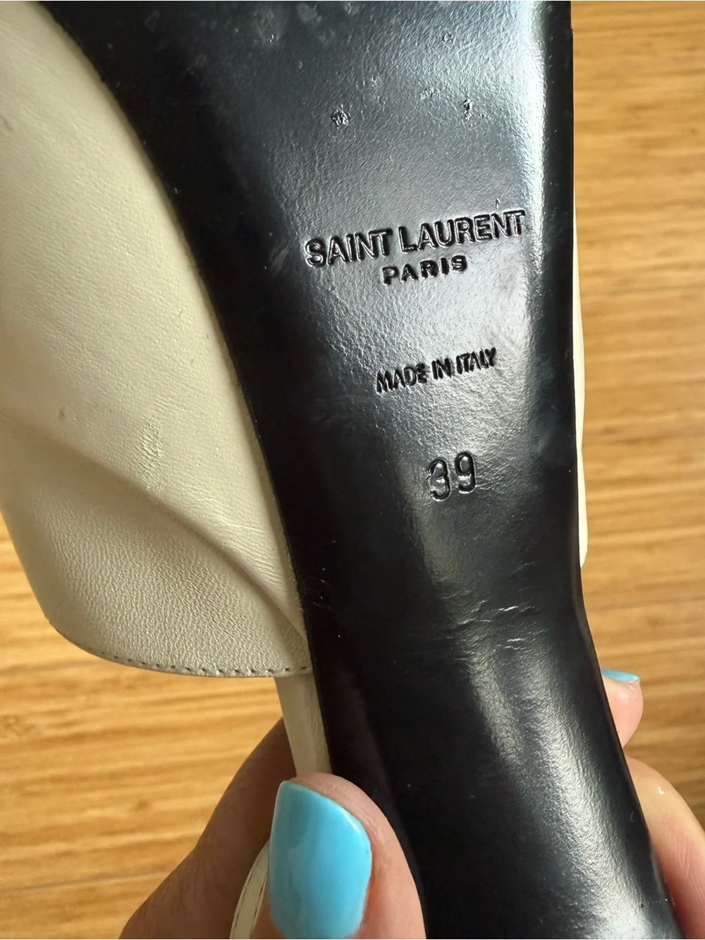 Saint Laurent Cream Leather Platform Peep-Toe Sandals - Picture 5 of 7